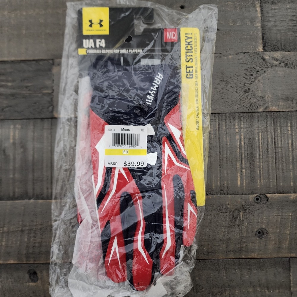 Under Armour UA F4 Sticky Football Gloves Mens M Red White Navy Army Of 11 Skill